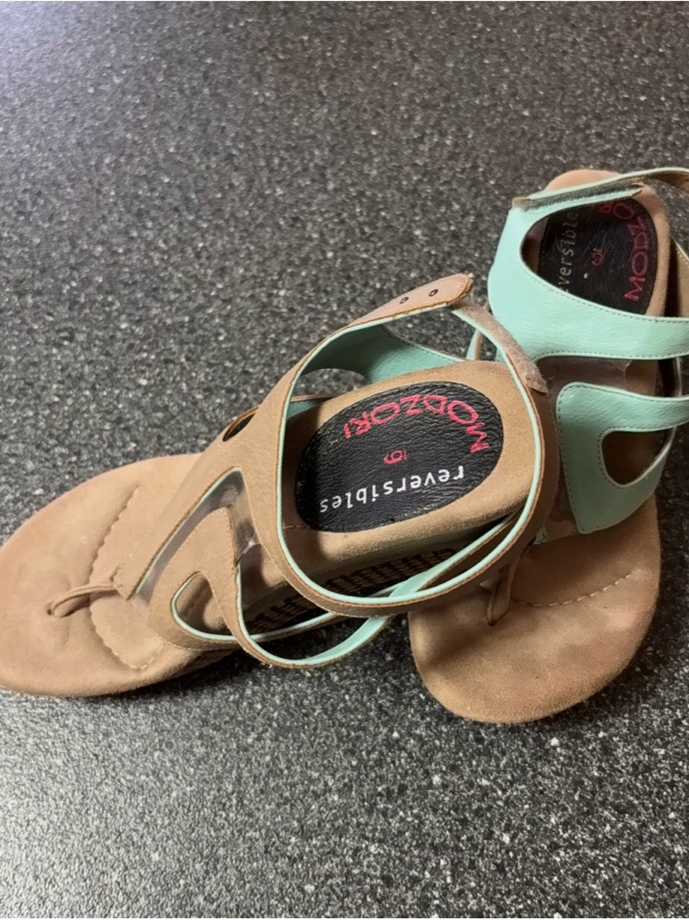 Moda Mint Cutout Thong Sandals with Tan Footbed - Picture 3 of 3